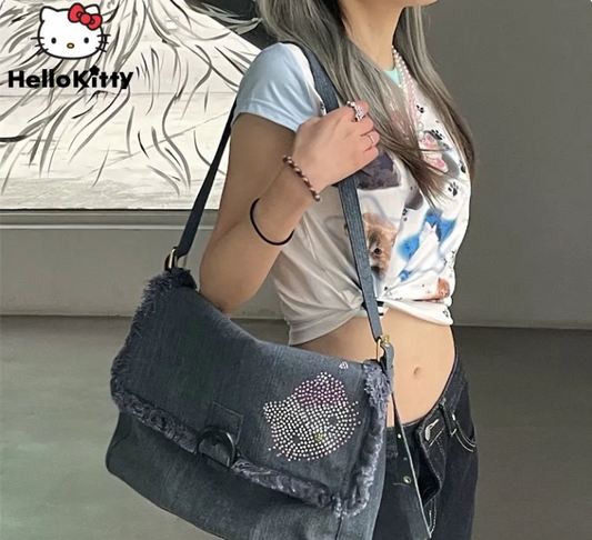 Hello Kitty Y2K Denim Messenger Bag