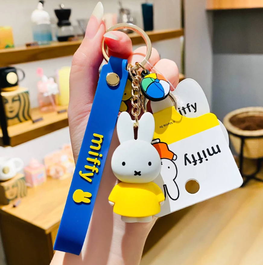 Kawaii Anime Cartoon Miffy Keychains Pendant PVC Couple Gift Car Key Chain  Backpack Pendant Toys for Girls Gifts